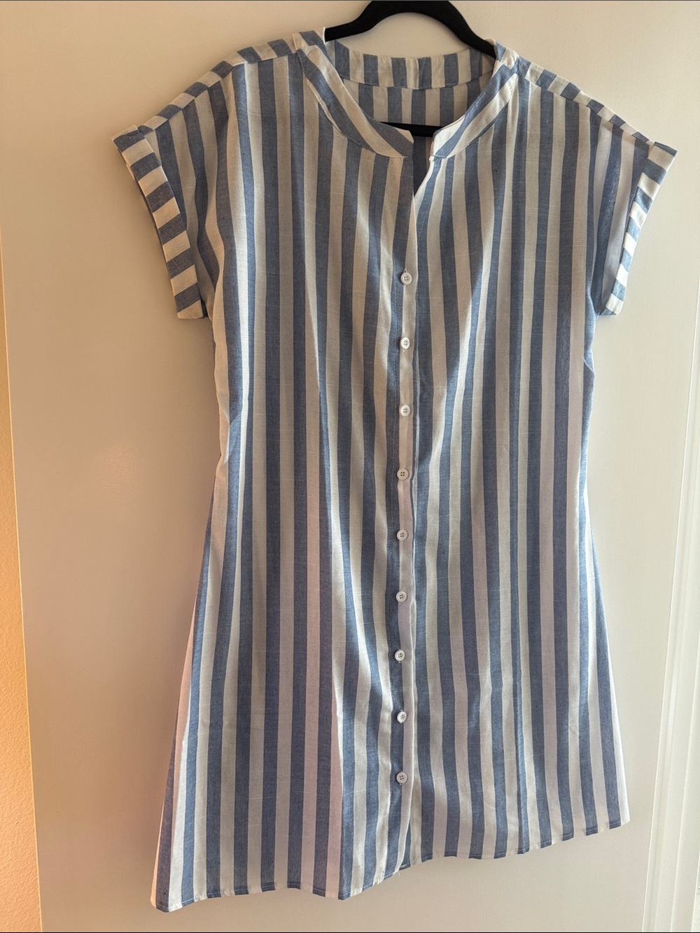 Casual Blue & White Vertical Stripe Shift Dress